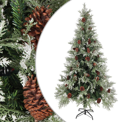 Vidaxl Christmas Tree avec des cônes de pin 225 cm en PVC et PE vert et blanc