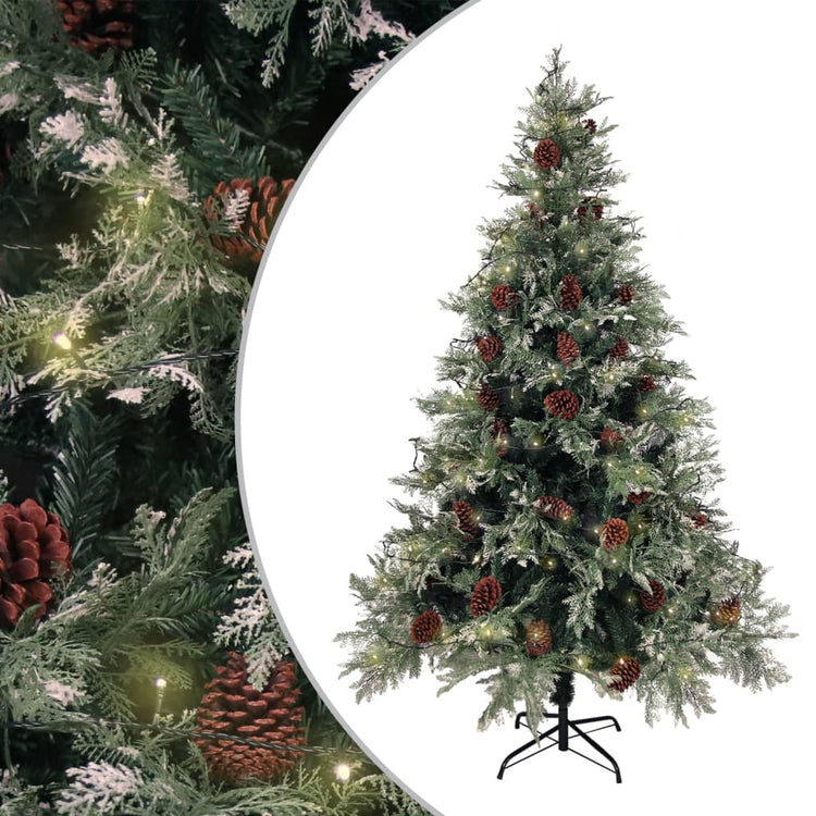 Vidaxl Christmas Tree avec LED et Pine Cones 120 cm PVC et PE vert et blanc