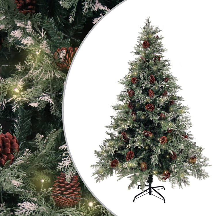 Vidaxl Christmas Tree avec LED et Pine Cones 150 cm PVC et PE vert et blanc