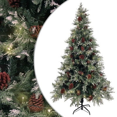 Arbre de Noël Vidaxl avec des cônes LED et de pin 195 cm en PVC et PE vert et blanc