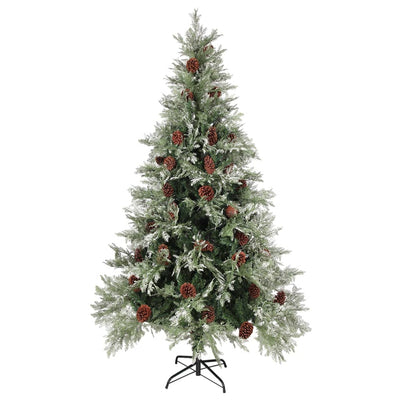 Arbre de Noël Vidaxl avec des cônes LED et de pin 195 cm en PVC et PE vert et blanc