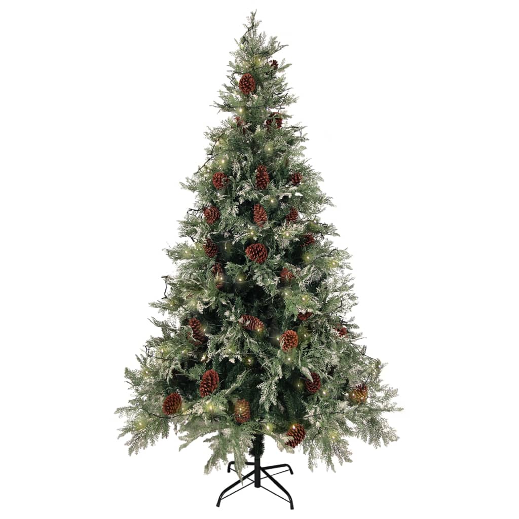 Arbre de Noël Vidaxl avec des cônes LED et de pin 195 cm en PVC et PE vert et blanc
