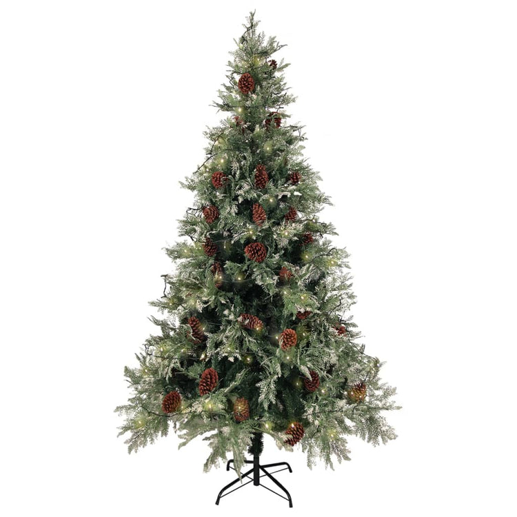 Arbre de Noël Vidaxl avec des cônes LED et de pin 195 cm en PVC et PE vert et blanc