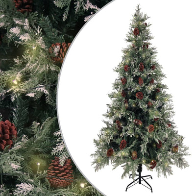 Vidaxl Christmas Tree avec LED et Pine Cones 225 cm PVC et PE vert et blanc