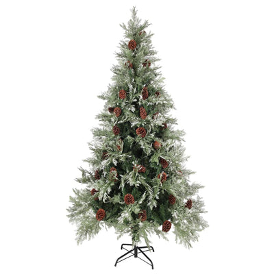 Vidaxl Christmas Tree avec LED et Pine Cones 225 cm PVC et PE vert et blanc