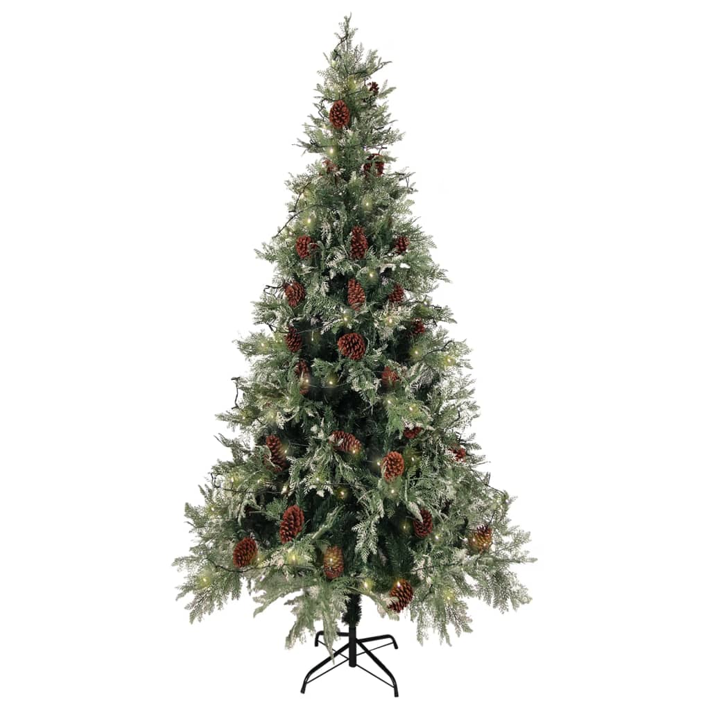 Vidaxl Christmas Tree avec LED et Pine Cones 225 cm PVC et PE vert et blanc
