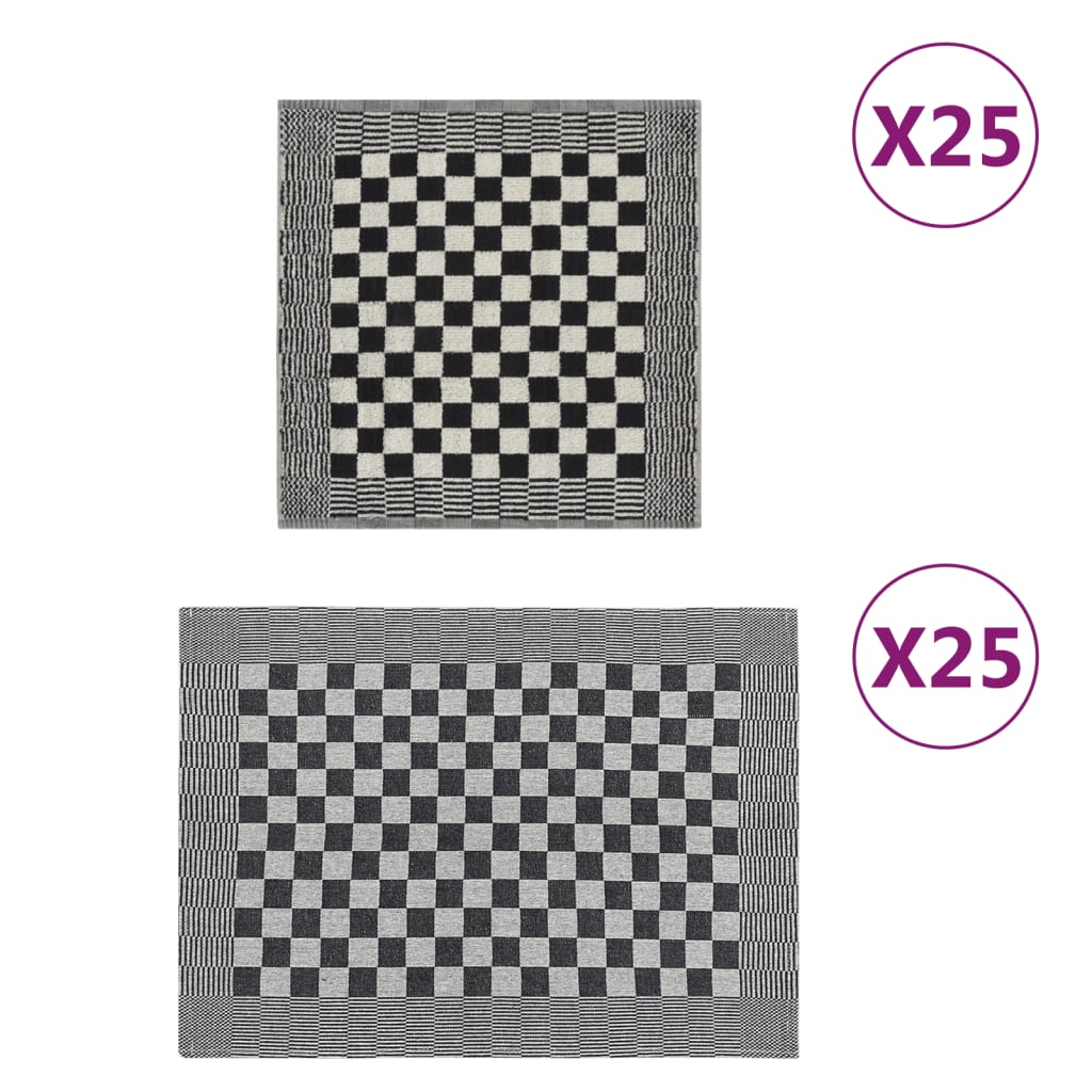 Vidaxl 50 pièces de cuisine en tissu coton noir et blanc