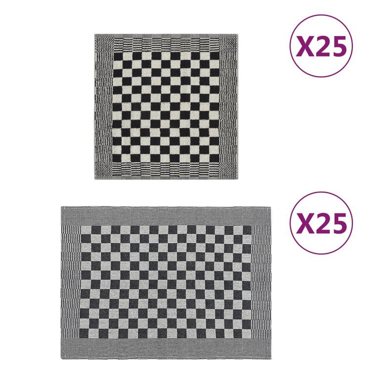 Vidaxl 50 pièces de cuisine en tissu coton noir et blanc