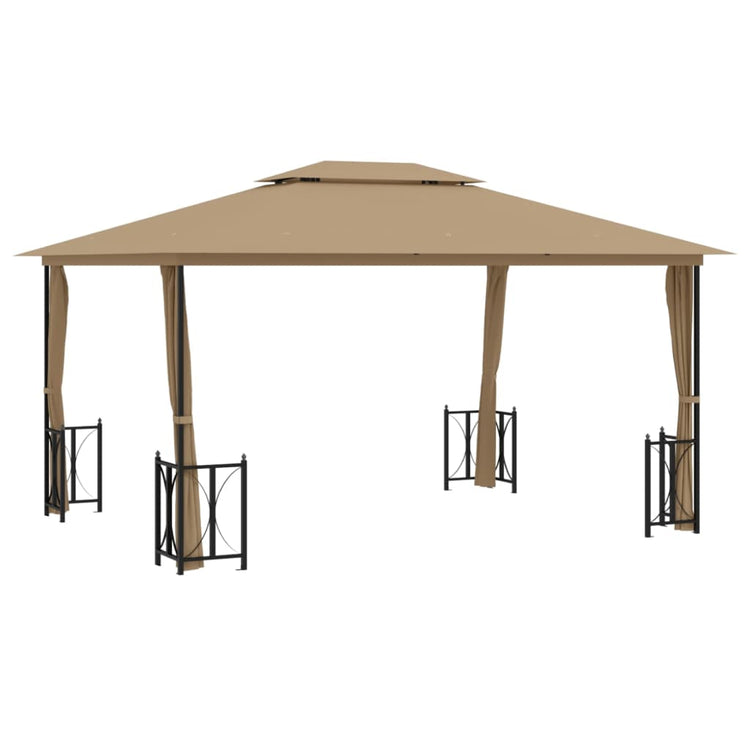 Arbor vidaxl avec parois latérales et toit double 3x4 m taupe