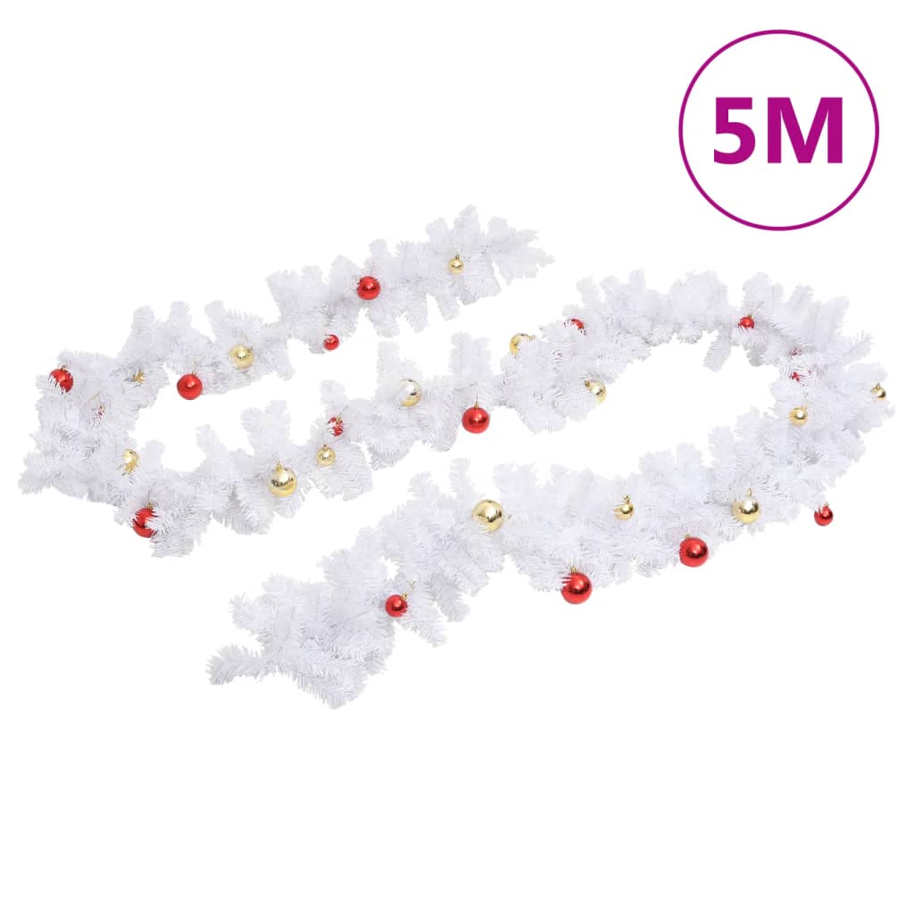 Vidaxl Garland de Noël décoré de balles de Noël 5 m blanc