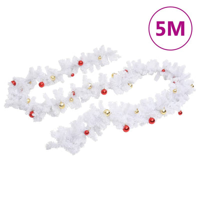 Vidaxl Garland de Noël décoré de balles de Noël 5 m blanc