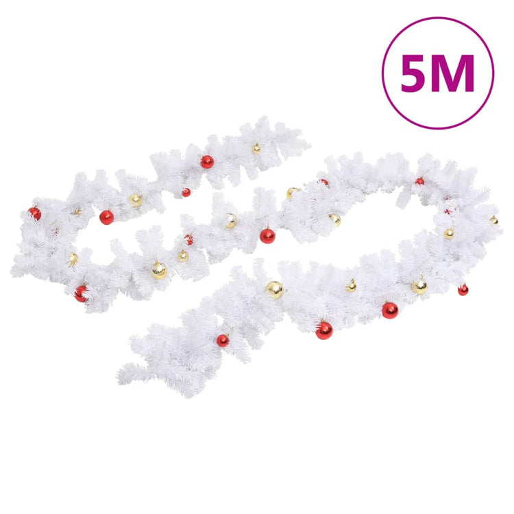 Vidaxl Garland de Noël décoré de balles de Noël 5 m blanc