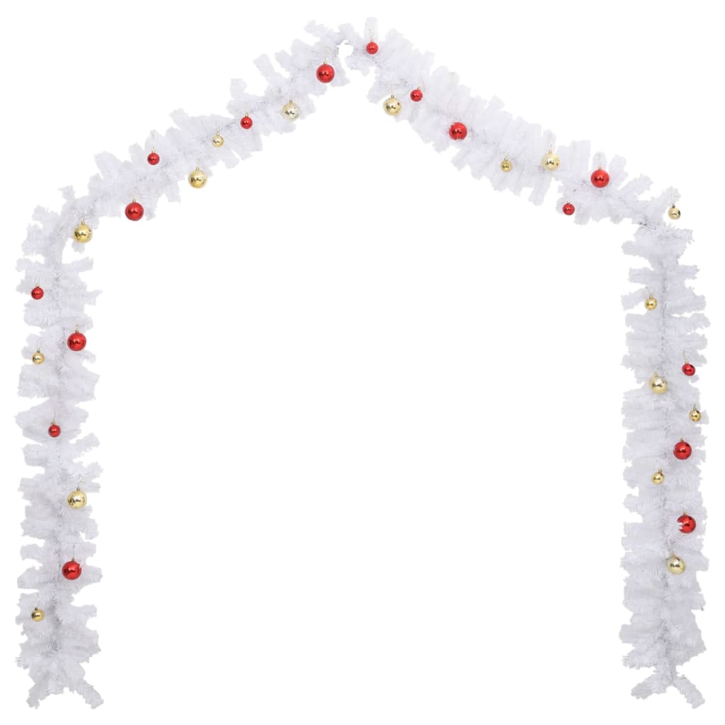 Vidaxl Garland de Noël décoré de balles de Noël 5 m blanc