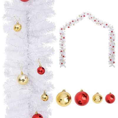 Vidaxl Garland de Noël décoré de balles de Noël 10 m blanc