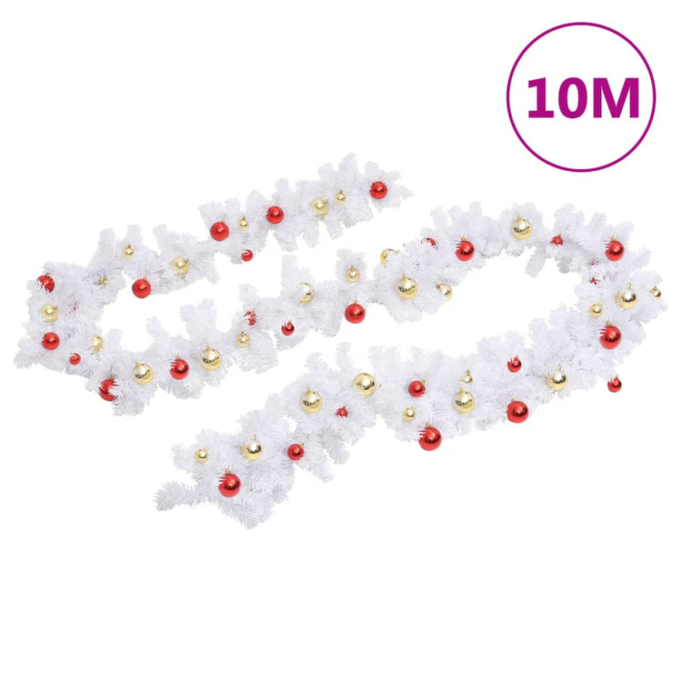 Vidaxl Garland de Noël décoré de balles de Noël 10 m blanc