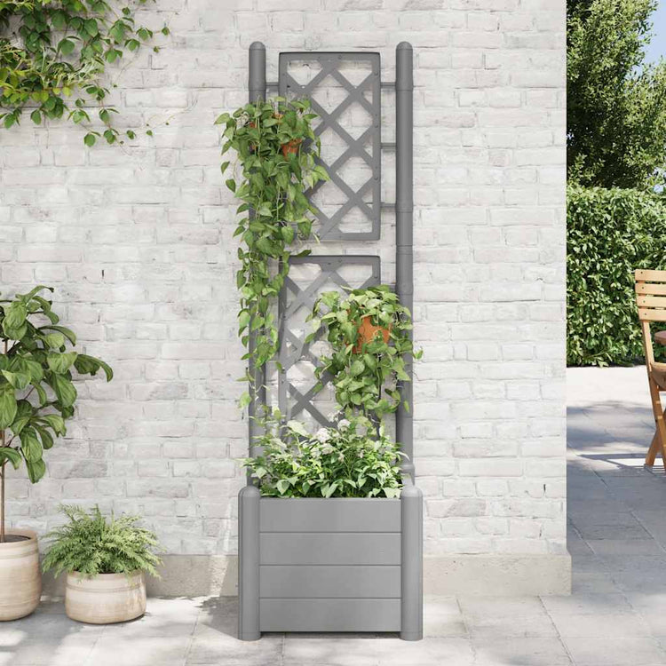 Planteur Vidaxl avec latwerk 43x43x142 cm pp en pierre gris