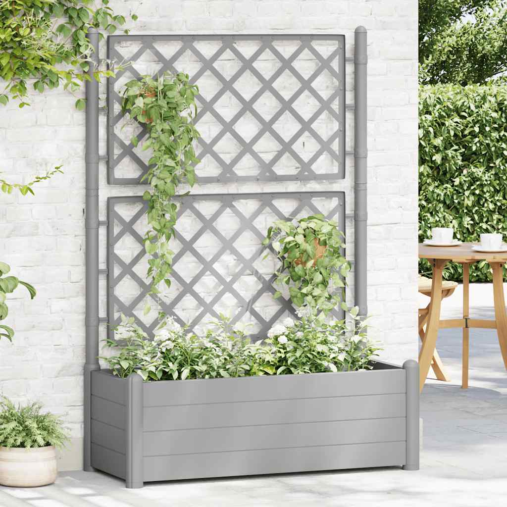 Jardinière Vidaxl avec latwerk 100x43x142 cm pp en pierre gris