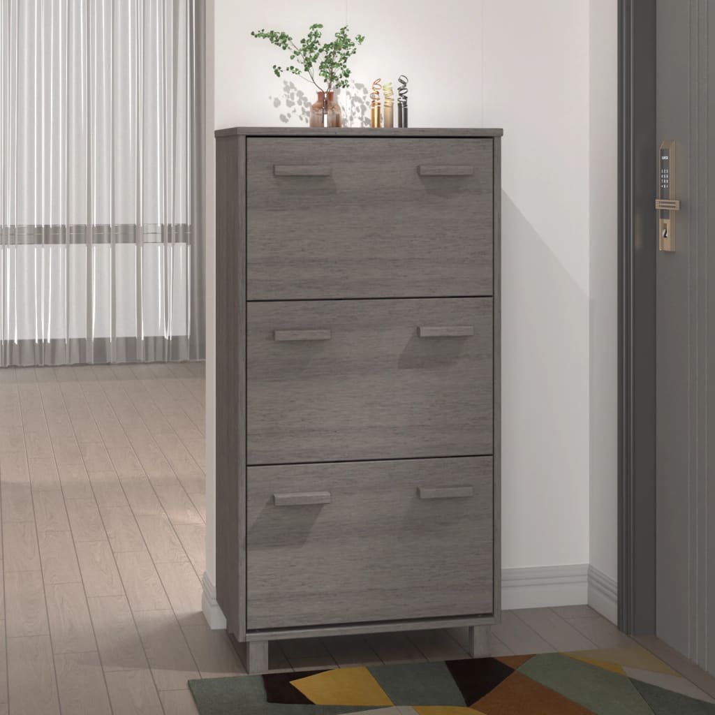Armoire à chaussures vidaxl hamar 59.5x35x117 cm en pin massif gris clair