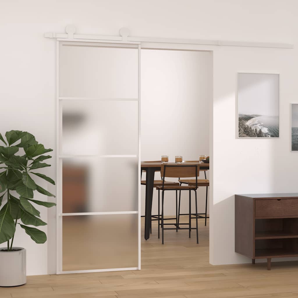 Vidaxl Porte coulissante 76x205 cm Verre ESG mate et aluminium blanc
