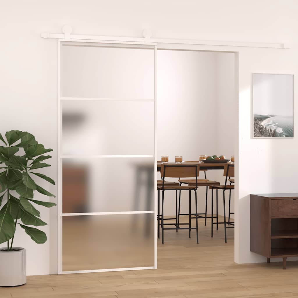 Vidaxl Porte coulissante 90x205 cm Verre ESG mate et aluminium blanc