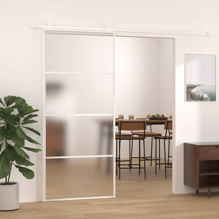 Vidaxl Porte coulissante 90x205 cm Verre ESG mate et aluminium blanc
