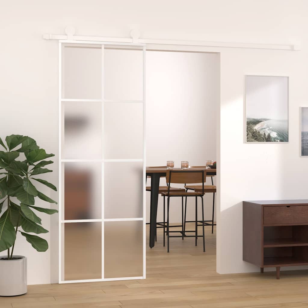 Vidaxl Porte coulissante 76x205 cm Verre ESG mate et aluminium blanc