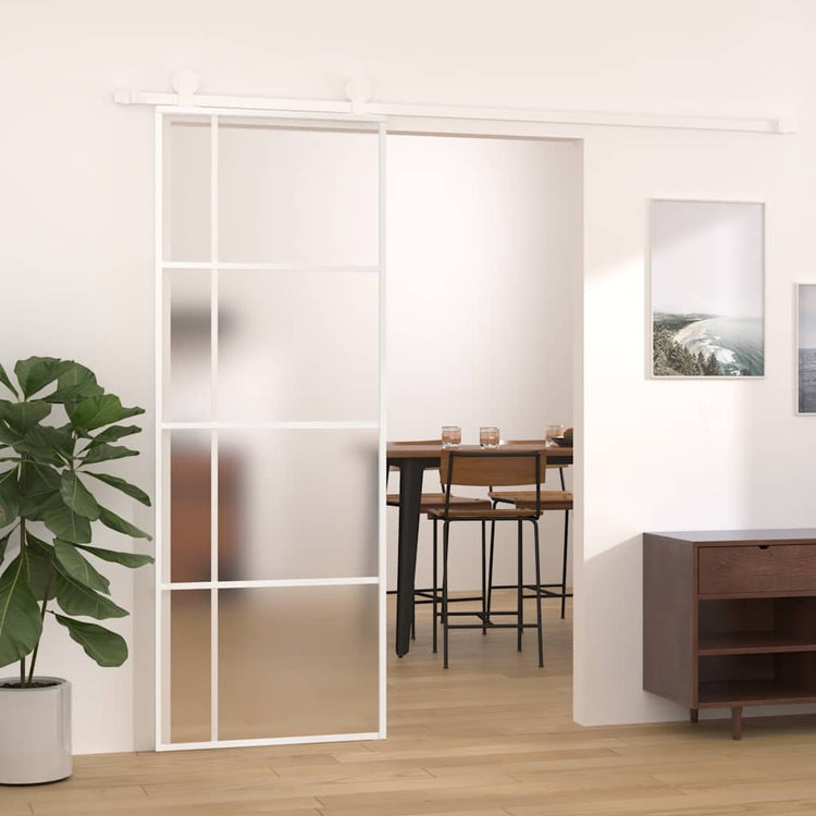 Vidaxl Porte coulissante 76x205 cm Verre ESG mate et aluminium blanc