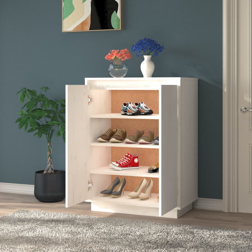 Armoire à chaussures vidaxl 60x35x80 cm en pin massif blanc