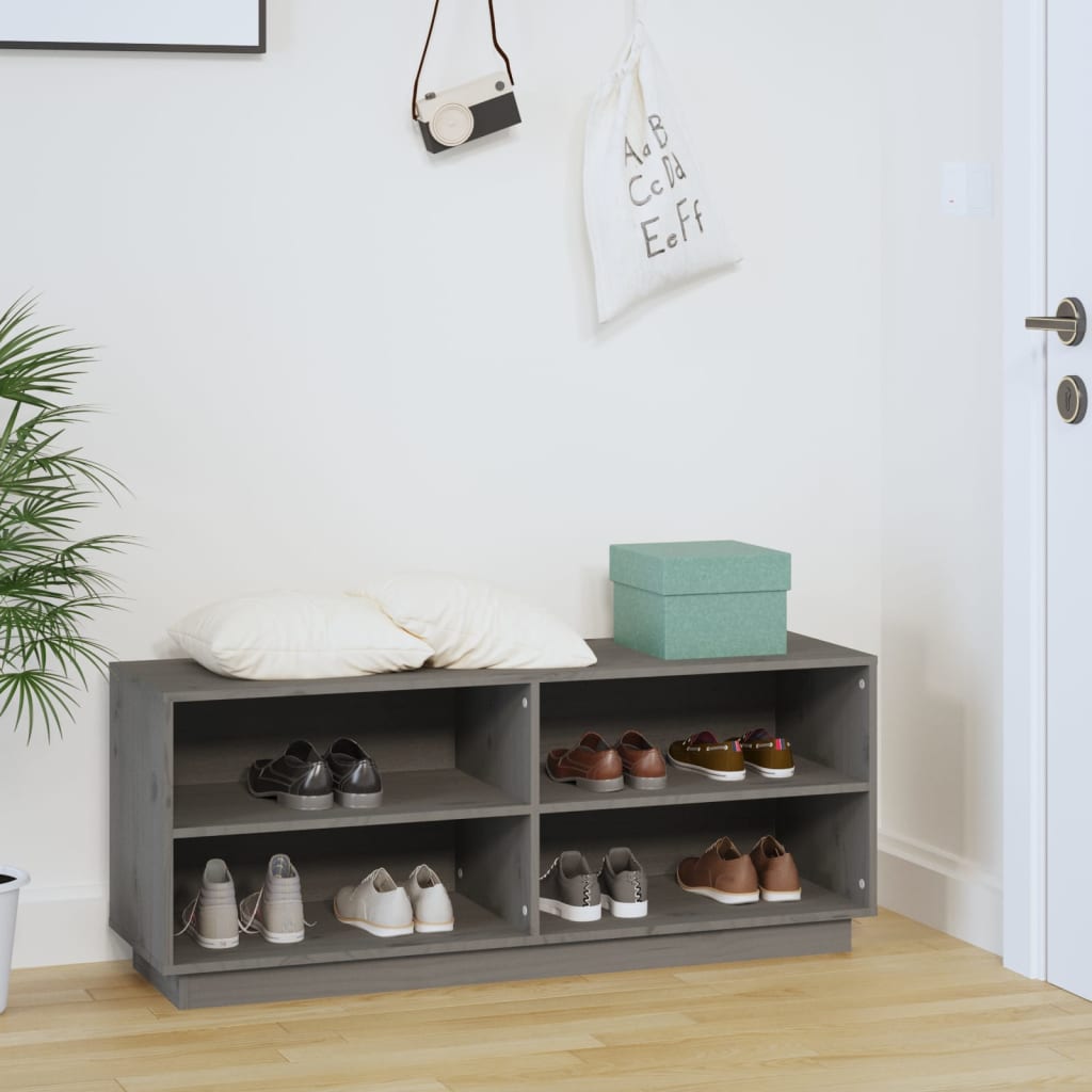 Armoire à chaussures Vidaxl 110x34x45 cm en pin massif gris