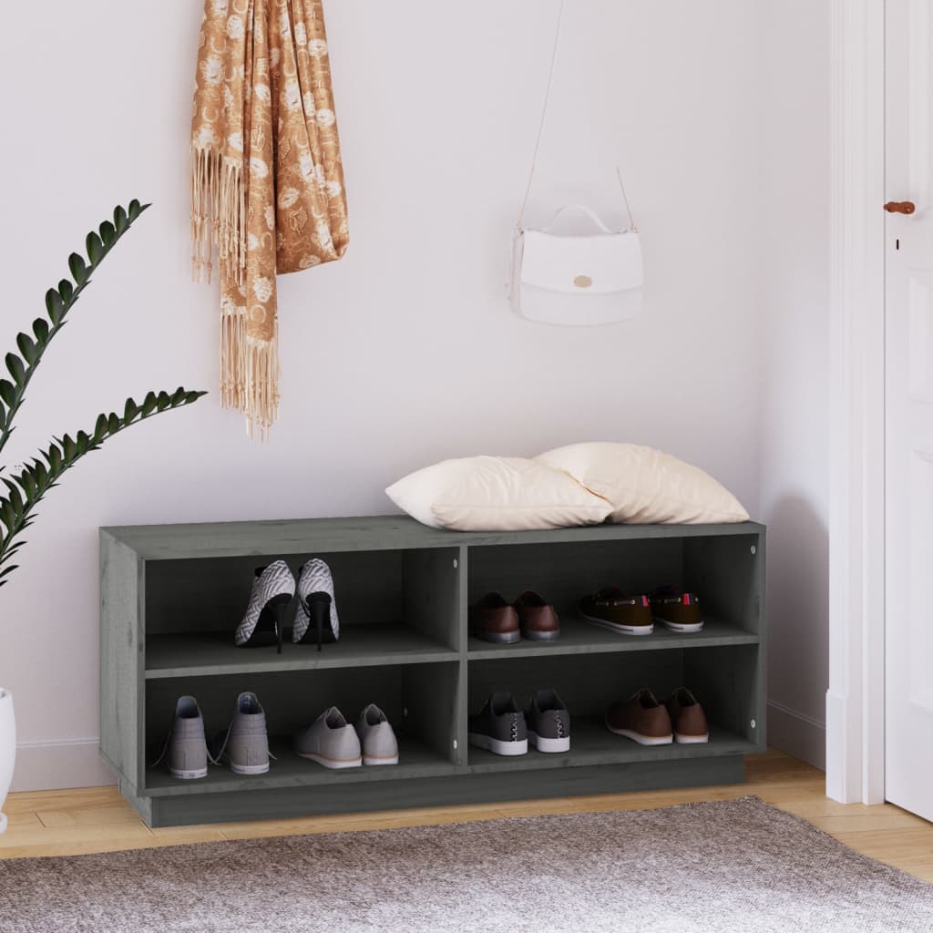 Armoire à chaussures Vidaxl 110x34x45 cm en pin massif gris