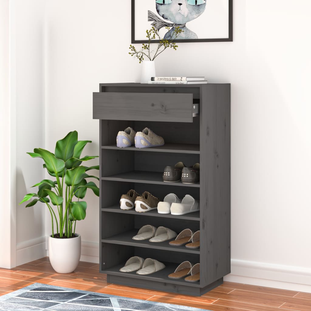 Armoire à chaussures vidaxl 60x34x105 cm en pin massif gris