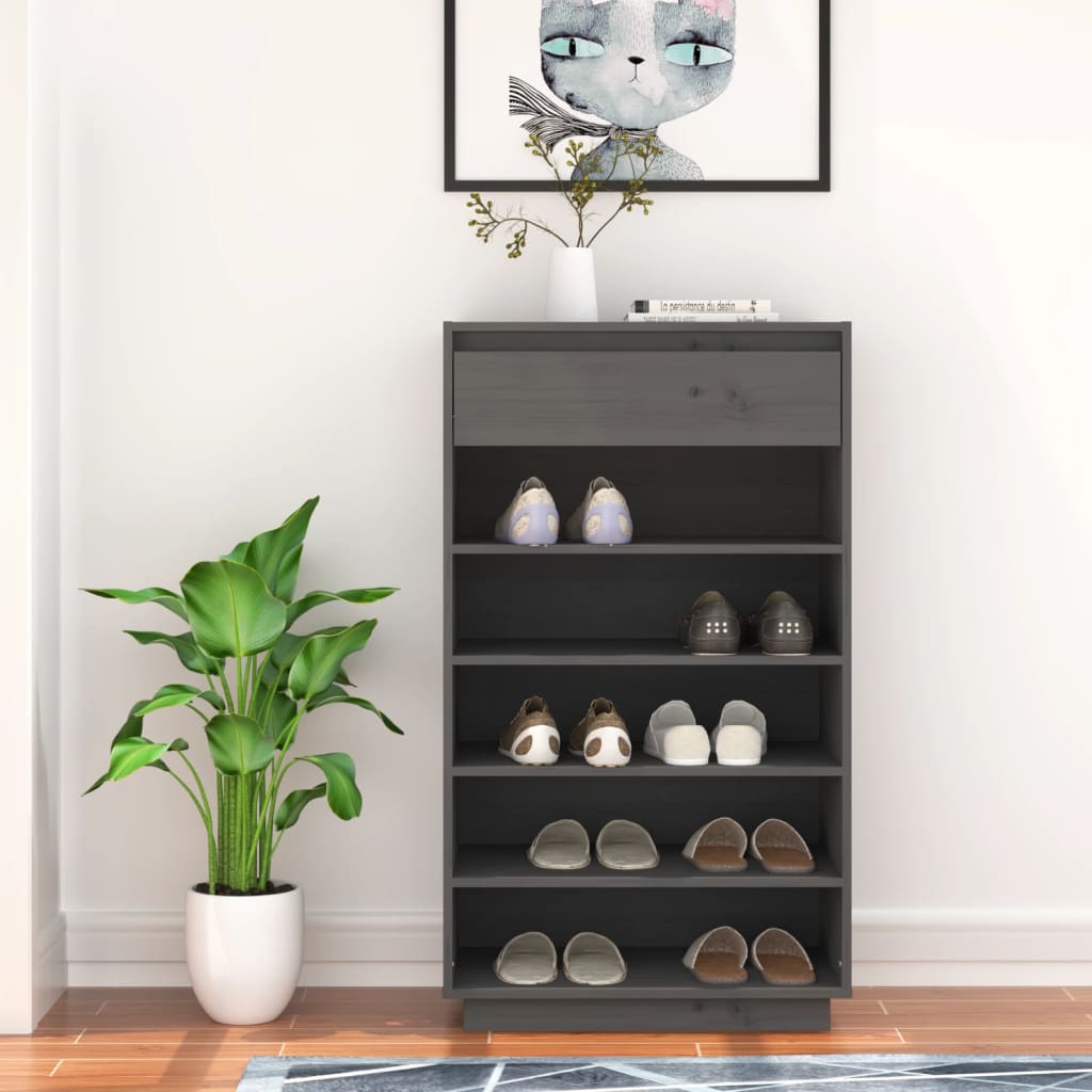 Armoire à chaussures vidaxl 60x34x105 cm en pin massif gris