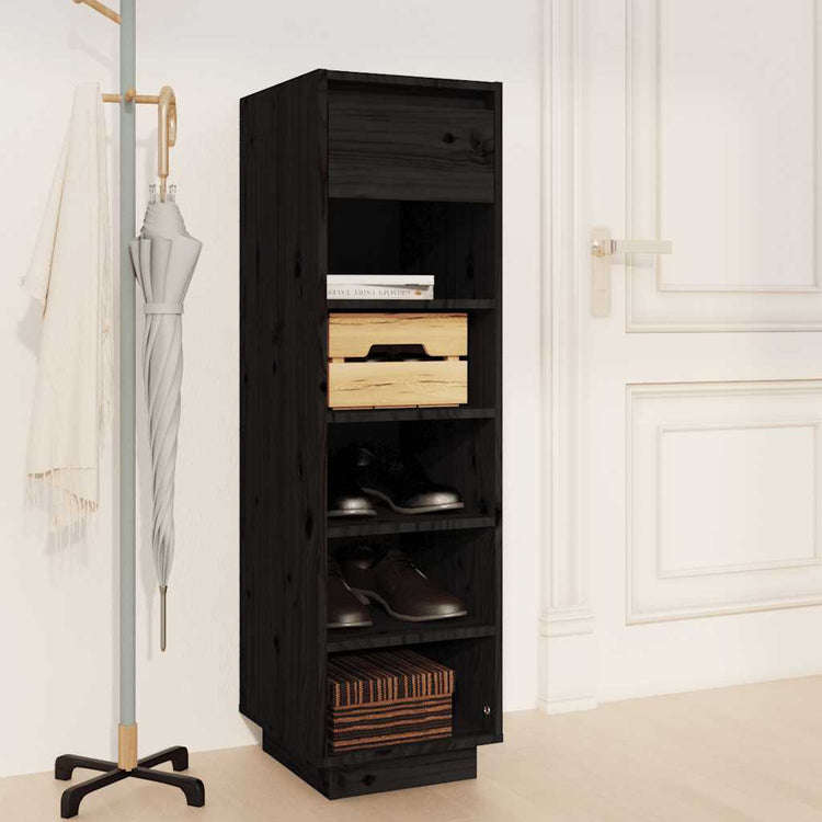 Armoire à chaussures vidaxl 30x34x105 cm en pin massif noir