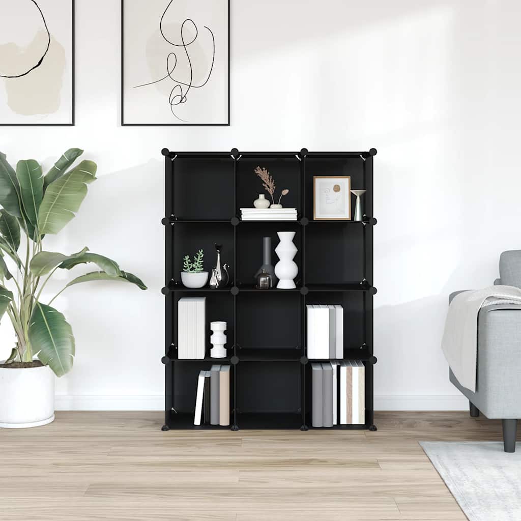 Meubles de stockage vidaxl avec 12 compartiments en polypropène noir