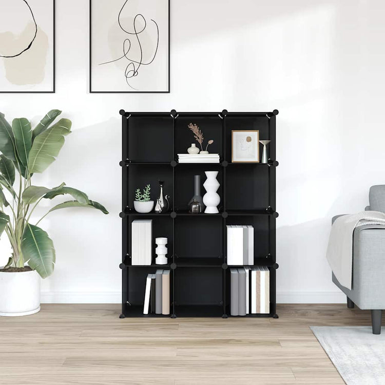 Meubles de stockage vidaxl avec 12 compartiments en polypropène noir