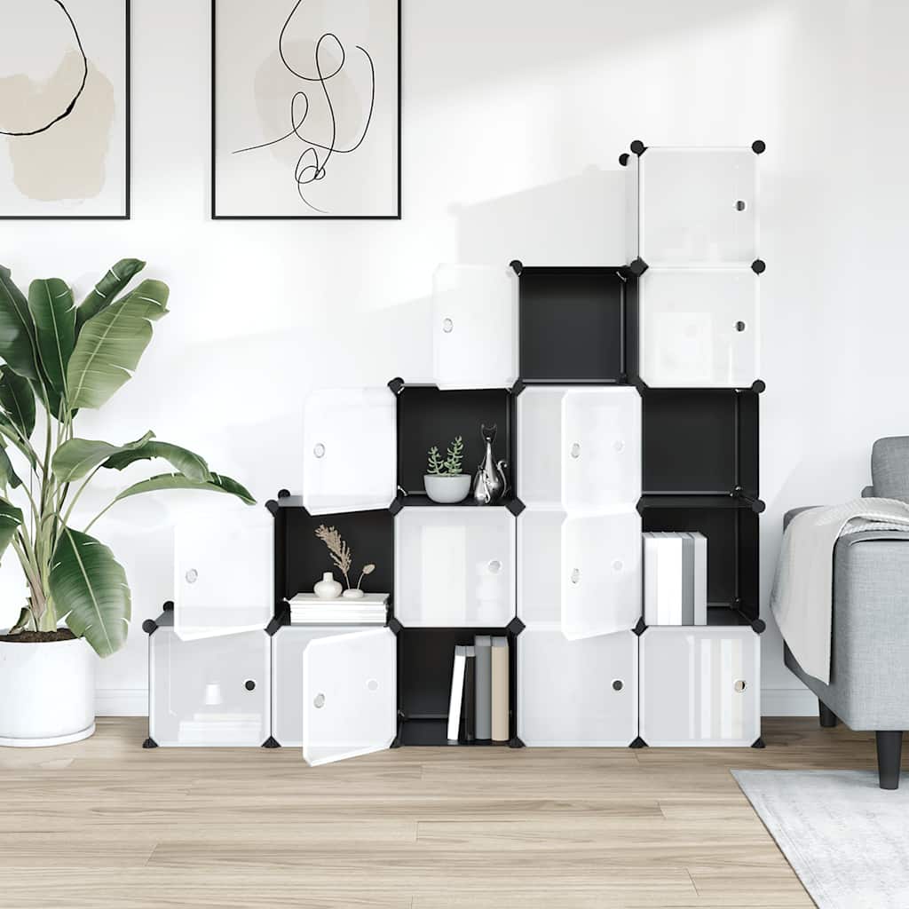 Meubles de stockage Vidaxl avec 15 compartiments et portes en polypropène noir