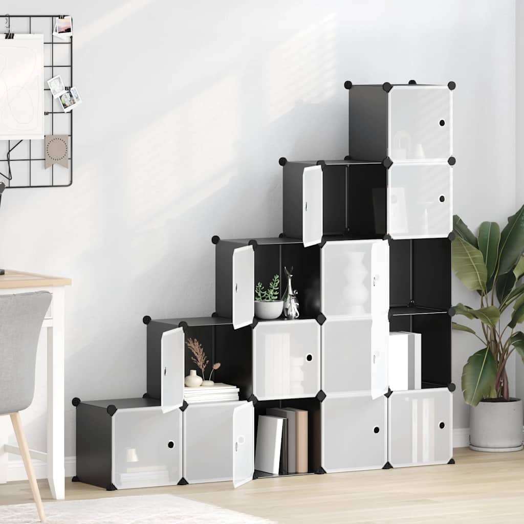 Meubles de stockage Vidaxl avec 15 compartiments et portes en polypropène noir