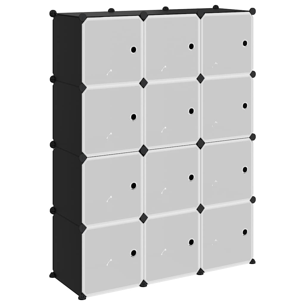Meubles de stockage vidaxl avec 12 compartiments et portes en polypropène noir