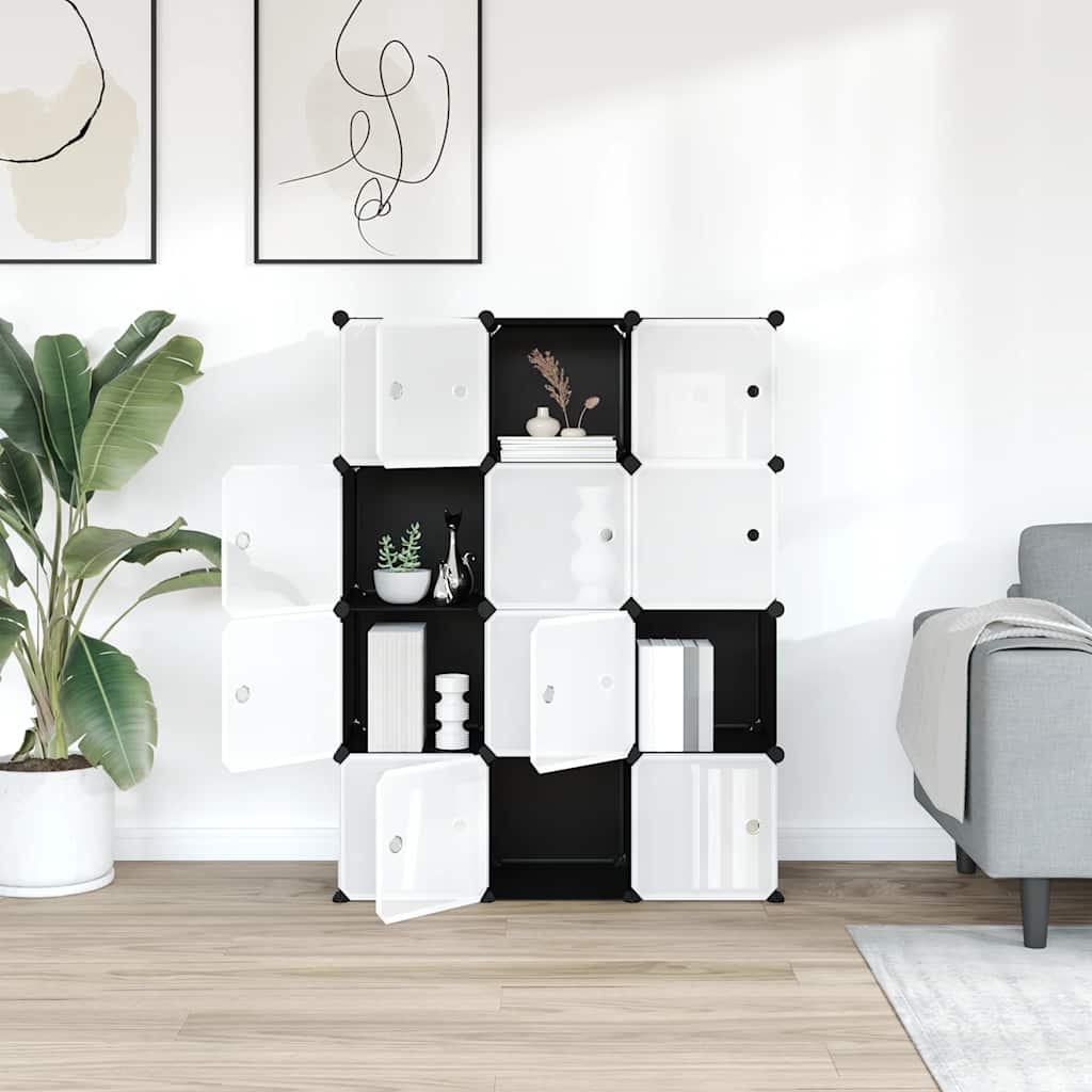 Meubles de stockage vidaxl avec 12 compartiments et portes en polypropène noir