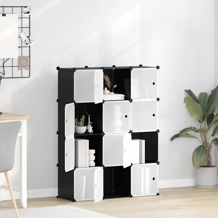 Meubles de stockage vidaxl avec 12 compartiments et portes en polypropène noir