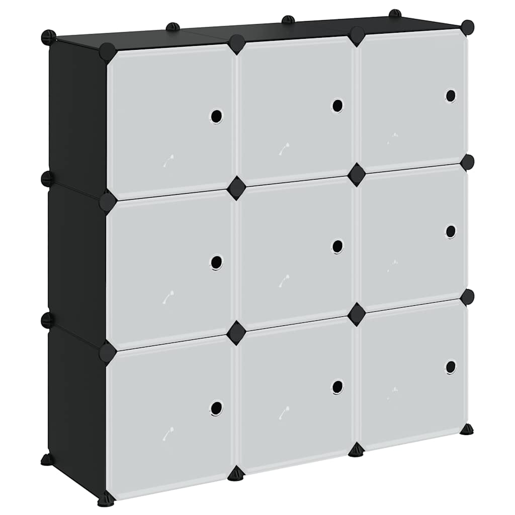Meubles de stockage Vidaxl avec 9 compartiments et portes en polypropène noir