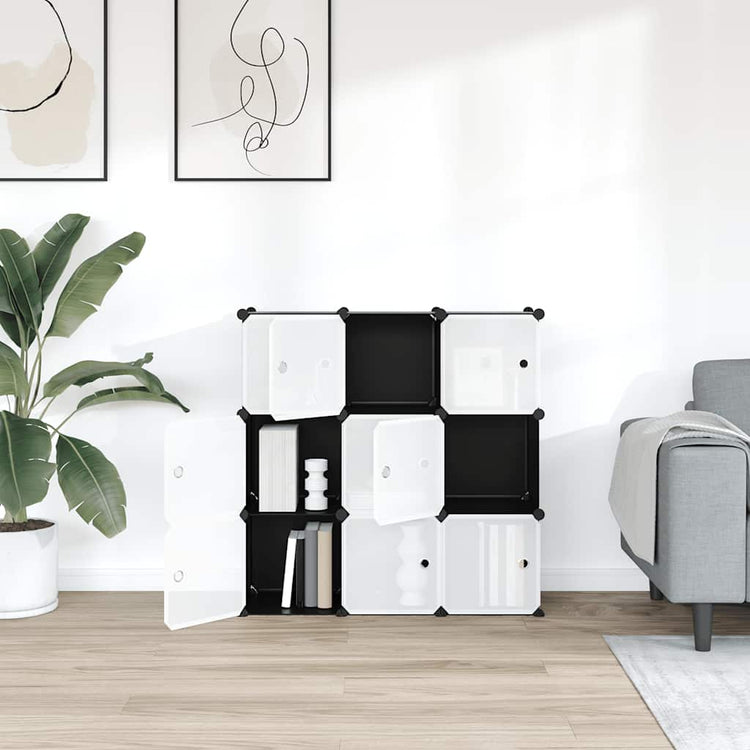 Meubles de stockage Vidaxl avec 9 compartiments et portes en polypropène noir