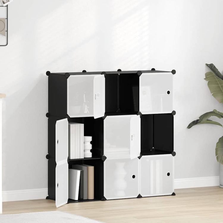 Meubles de stockage Vidaxl avec 9 compartiments et portes en polypropène noir