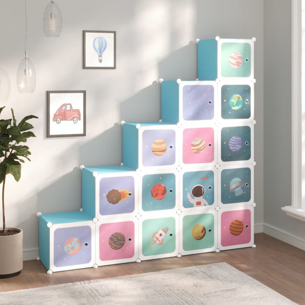 Vidaxl Meubles de stockage pour enfants avec 15 cours en bleu polypropène