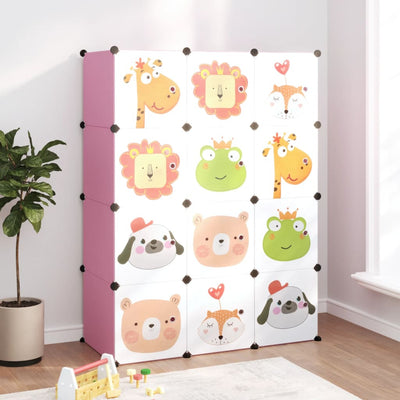 Meubles de stockage pour enfants Vidaxl avec 12 compartiments en rose polypropène