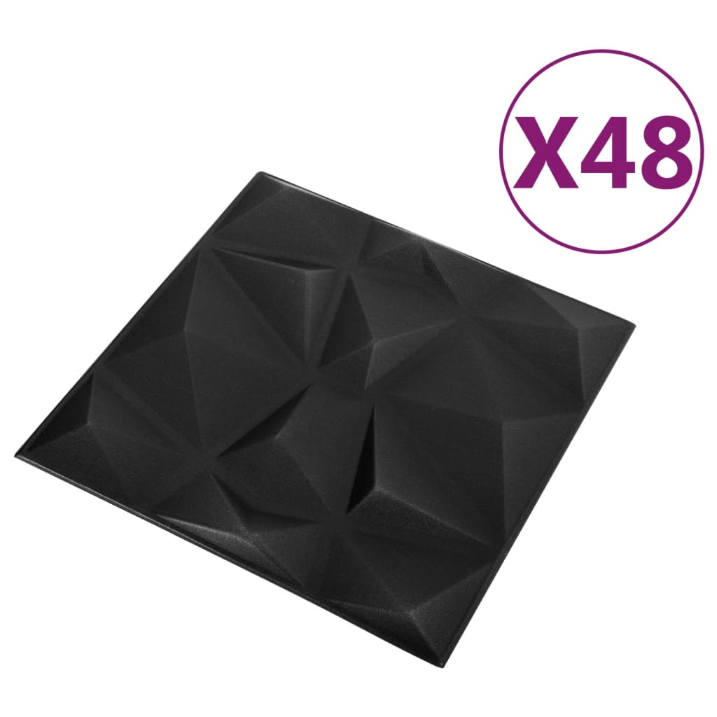 Vidaxl 48 panneaux muraux 3d 12 m² 50x50 cm Diamond noir