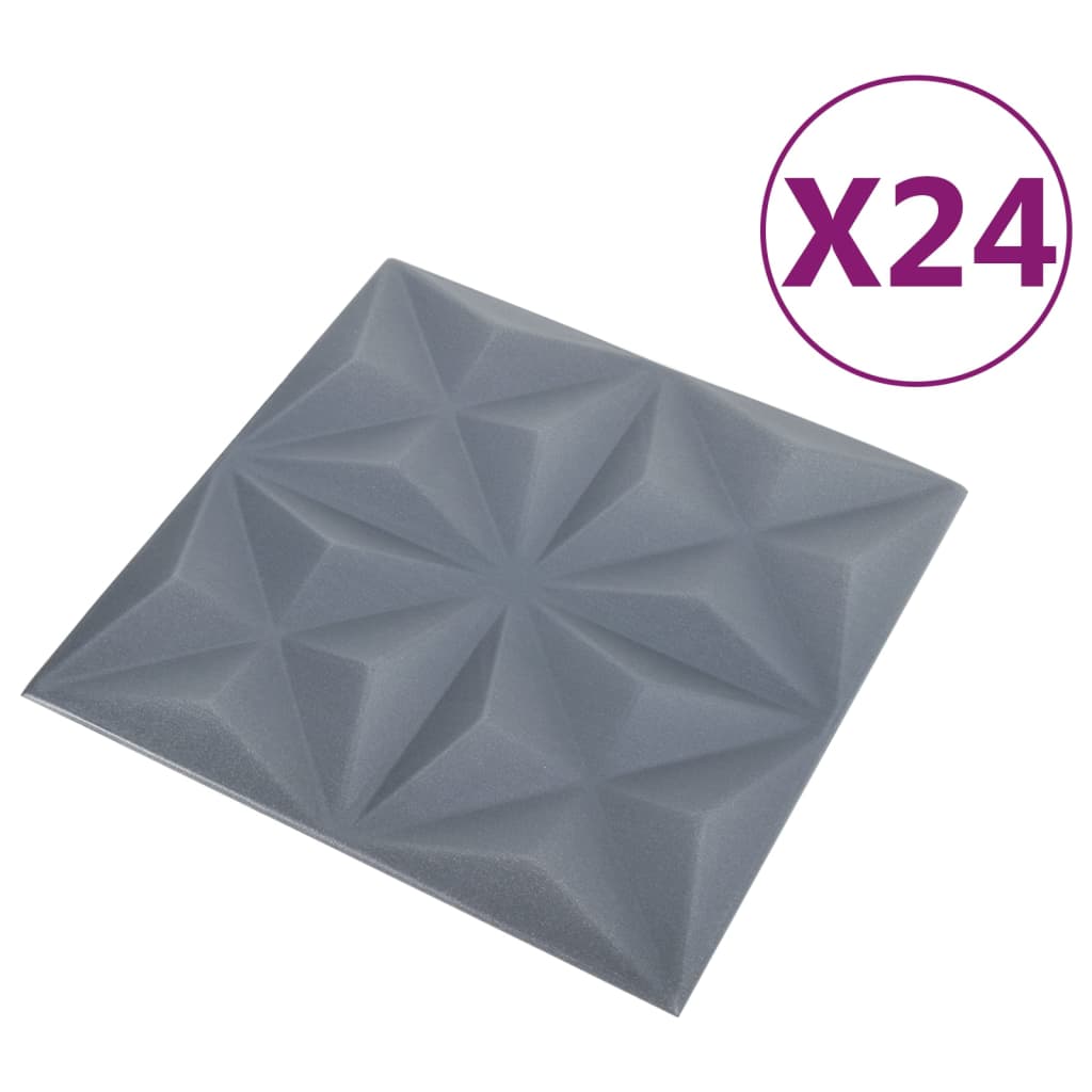 Vidaxl 24 stage de mur 3d origami 6 m² 50x50 cm gris