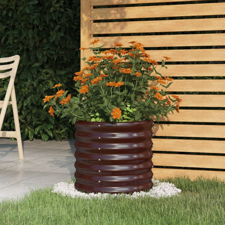 Boîte de planification de Vidaxl 40x40x36 cm en poudre et en acier recouvert de brun