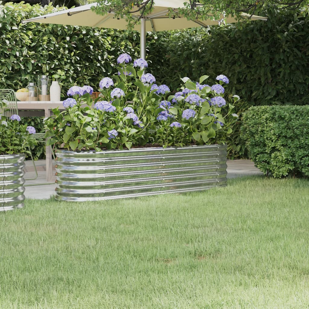 Vidaxl planteur 152x40x36 cm en poudre et en acier recouvert d'argent de couleur