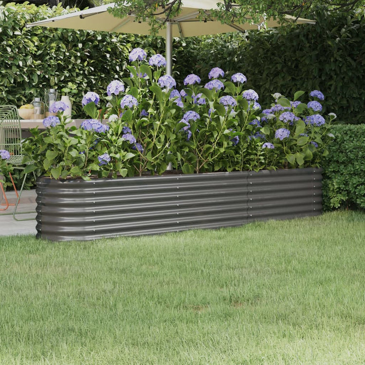 Boîte de planification Vidaxl 224x40x36 cm en poudre-gris en acier recouvert